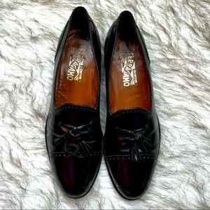 Salvatore Ferragamo Black Tassel Black Leather Men Loafers Size 11 B